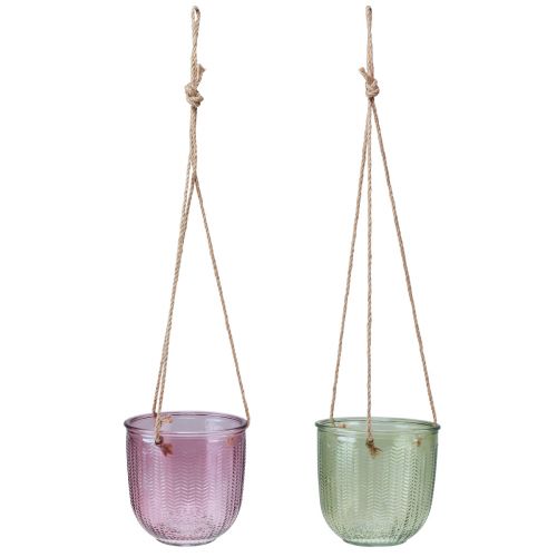 Lanterna in vetro con vaso di fiori da appendere verde viola 14 cm 2 pezzi