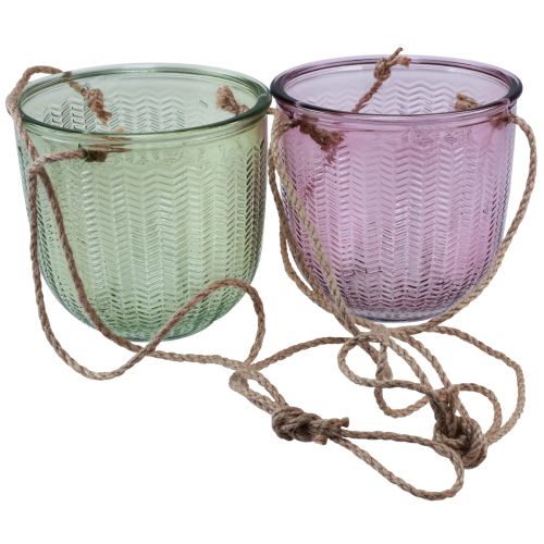 Prodotto Lanterna in vetro con vaso di fiori da appendere verde viola 14 cm 2 pezzi