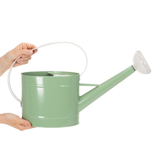 Annaffiatoio decorativo in metallo, verde pastello retrò con dettagli bianchi, per giardino, balcone e interni, 52,5x15x30 cm | Floristik24.it