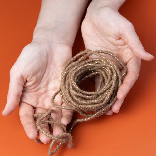 Prodotto Cordoncino di lana marrone con filo dorato, 5 m x 5 mm con filo, per decorazioni e lavori artigianali