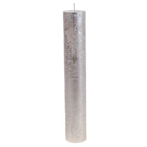 Candele coniche grandi motivo platino glitter Ø50×H300mm 4 pz