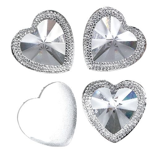 Floristik24 Cuore acrilico con pietre preziose 3,5 cm argento 20 pz