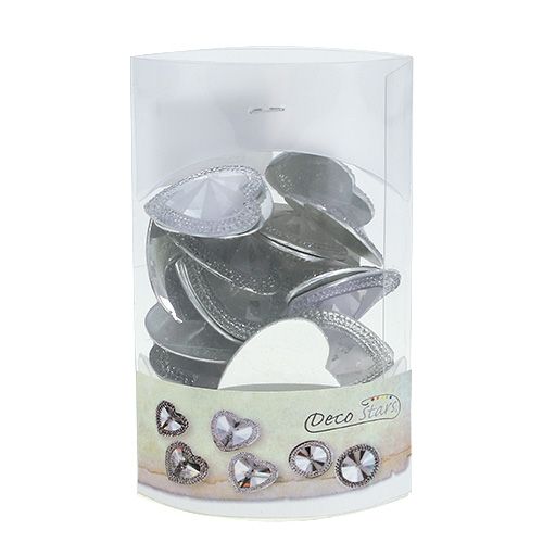 Floristik24 Cuore acrilico con pietre preziose 3,5 cm argento 20 pz