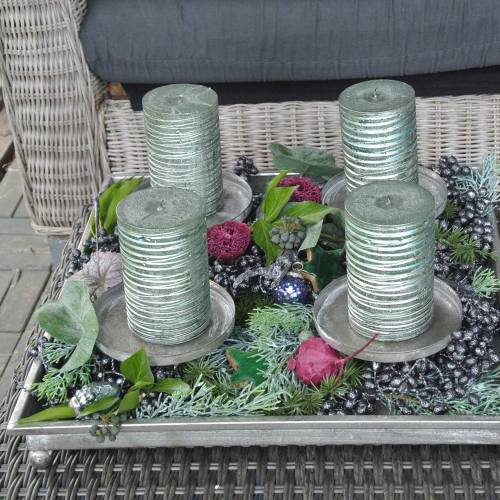Floristik24 Vassoio dell&#39;Avvento con 4 portacandele 40×40 cm aspetto antico metallo/vetro argento