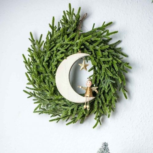 Floristik24 Decorazione dell'Avvento, angelo sulla luna, decorazione in legno da appendere bianco, dorato H14,5 cm L21,5 cm 3 pezzi