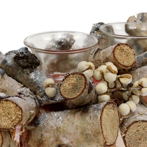 Floristik24 Disposizione delle candele con rami di betulla natura, mica 48cm