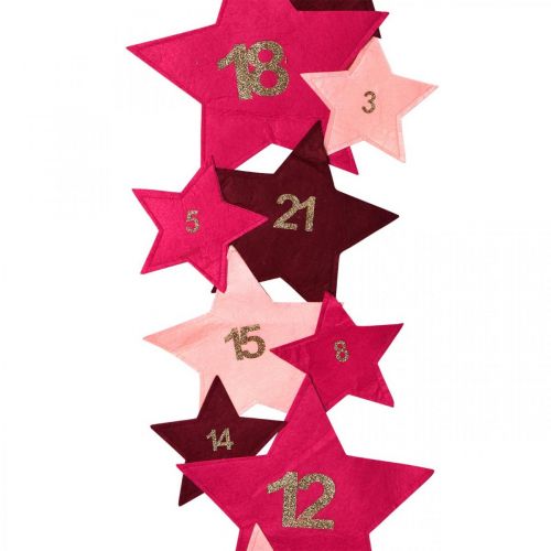 Floristik24 Calendario dell&#39;Avvento per riempirsi di stelle di feltro rosa, rosso H2m