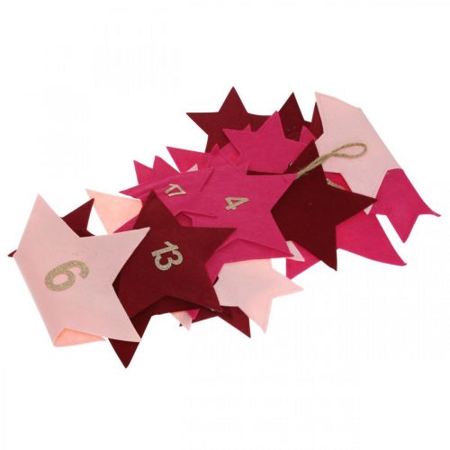 Floristik24 Calendario dell&#39;Avvento per riempirsi di stelle di feltro rosa, rosso H2m