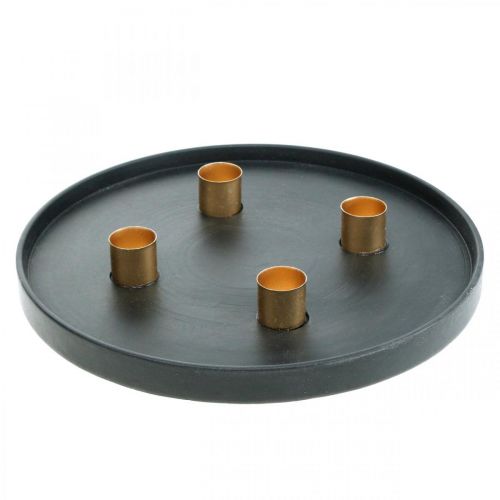 Floristik24 Portacandela in metallo Corona dell'Avvento nero, oro Ø24cm