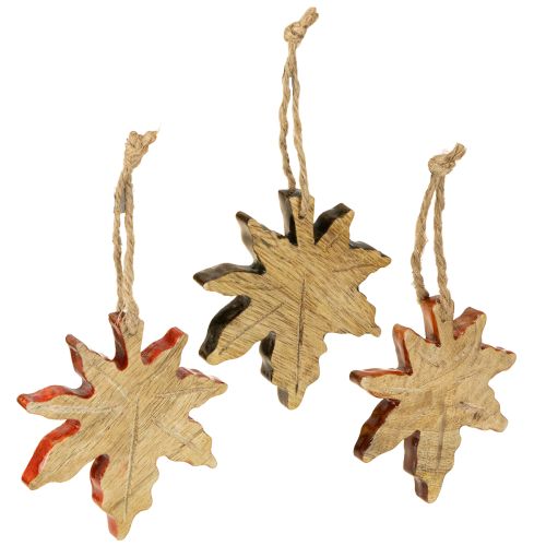 Decorazione in legno di foglia d&#39;acero autunno verde rosso marrone H10cm 6 pezzi
