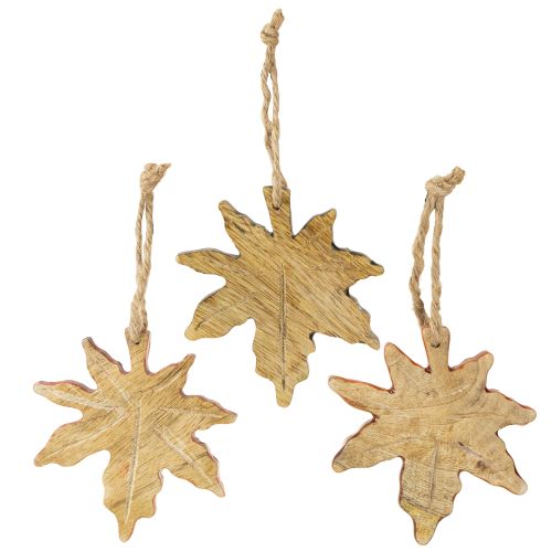 Floristik24 Decorazione in legno di foglia d&#39;acero autunno verde rosso marrone H10cm 6 pezzi