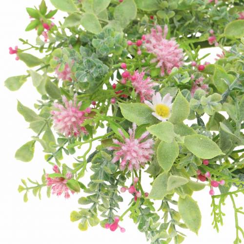 Floristik24 Ghirlanda di prato floccata con trifoglio rosa, verde Ø30cm