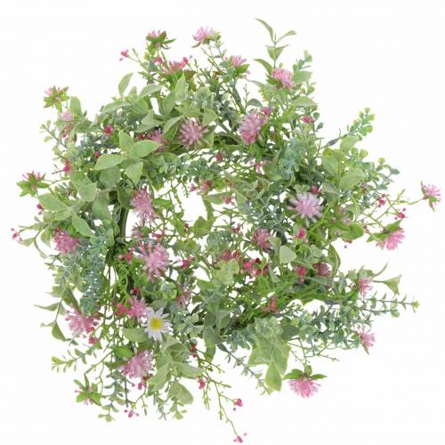 Floristik24 Ghirlanda di prato floccata con trifoglio rosa, verde Ø30cm