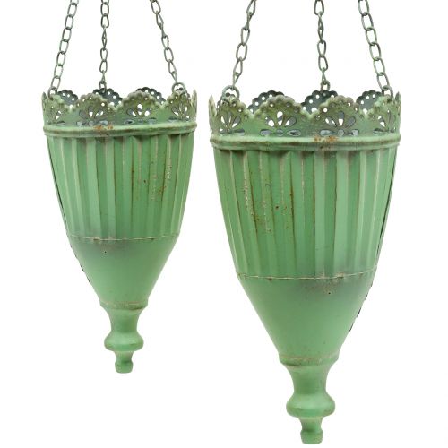 Floristik24 Cesto pensile verde antico Ø19/15cm 2pz