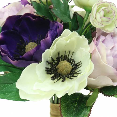 Mazzo con anemoni e rose Viola, crema 30 cm
