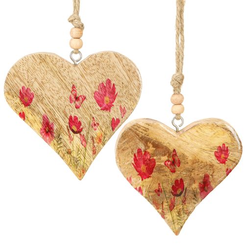 Prodotto Ciondolo Cuore in Legno Fiori in Rosa Naturale 9,5x9cm 4 pz