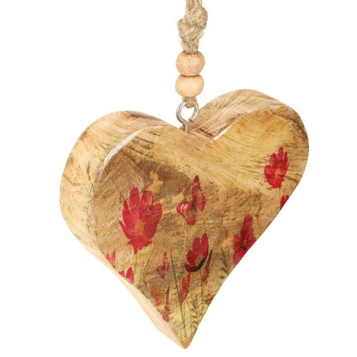 Prodotto Ciondolo Cuore in Legno Fiori in Rosa Naturale 9,5x9cm 4 pz