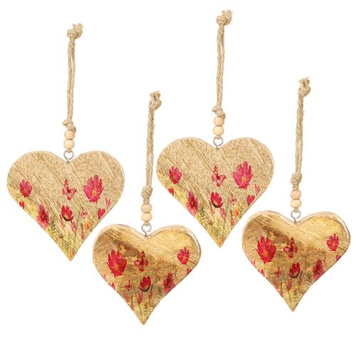 Prodotto Ciondolo Cuore in Legno Fiori in Rosa Naturale 9,5x9cm 4 pz