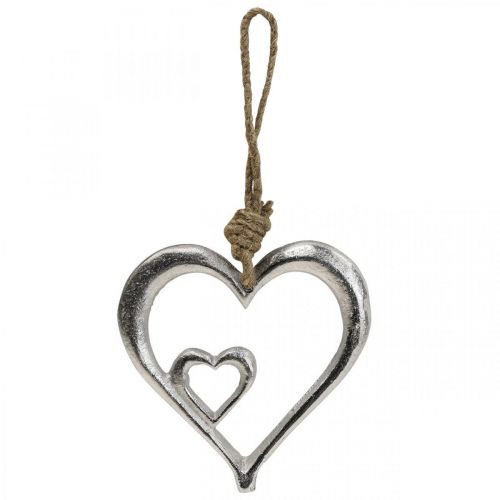 Floristik24 Ciondolo cuore decorativo in metallo argento naturale 10,5x11x0,5cm