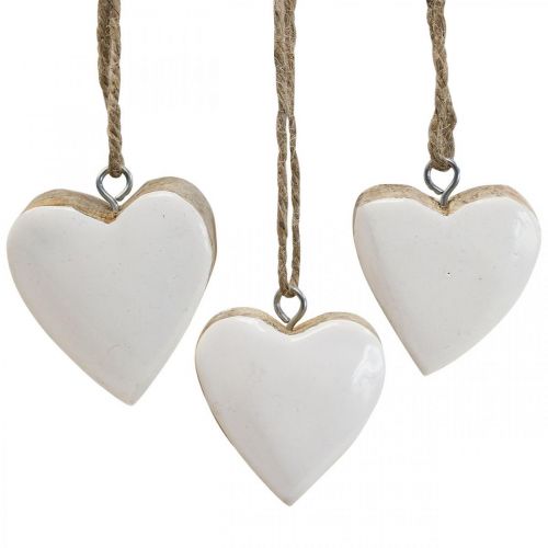 Floristik24 Ciondolo cuori in legno cuori decorativi bianchi Ø5-5,5 cm 12 pezzi