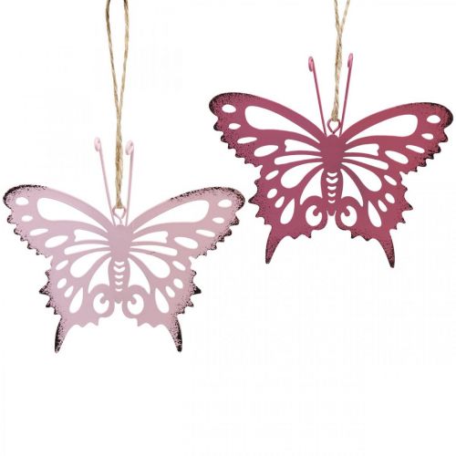Ciondolo farfalla decorativa in metallo rosa rosa 8,5x9,5 cm 6 pezzi