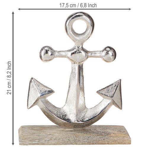 Prodotto Decorazione Ancora in Metallo su Base in Legno Argento Naturale H21cm