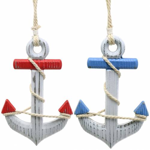 Floristik24 Ancora decorativa in legno rosso/blu, bianco 15×23,5 cm set di 2