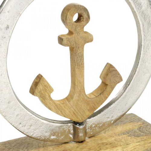 Floristik24 Decorazione marittima, ancora in legno nell&#39;anello, scultura, decorazione estiva nautica argento, colori naturali H19,5cm