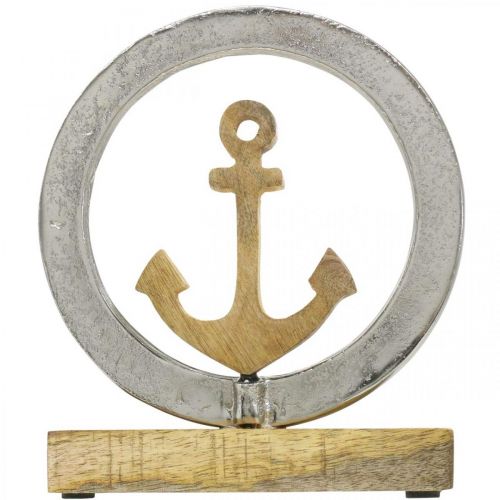 Floristik24 Decorazione marittima, ancora in legno nell&#39;anello, scultura, decorazione estiva nautica argento, colori naturali H19,5cm