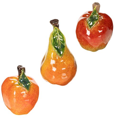 Set di frutta artificiale: mela, pera, oggetto decorativo autunnale, 12 cm, 3 pezzi | Floristik24.it