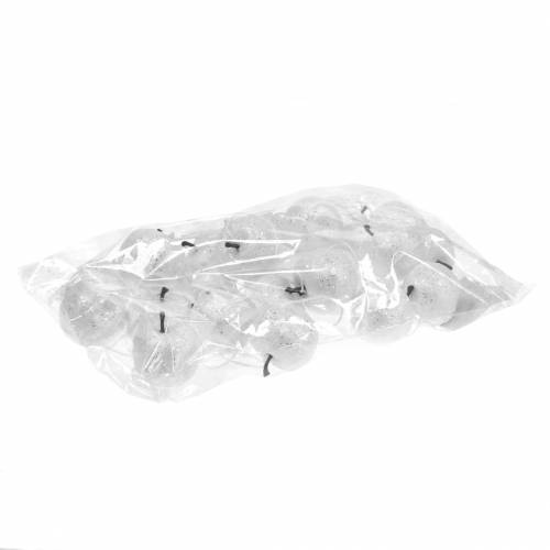 Floristik24 Deco mini mela glitterata bianca Decorazioni per albero di Natale Ø3,5 cm 24 pz