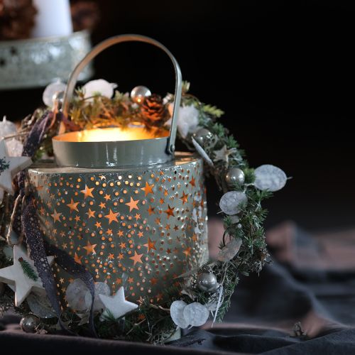 Ghirlanda artificiale in larice satinato decoro bianco grigio 170 cm | Floristik24.it