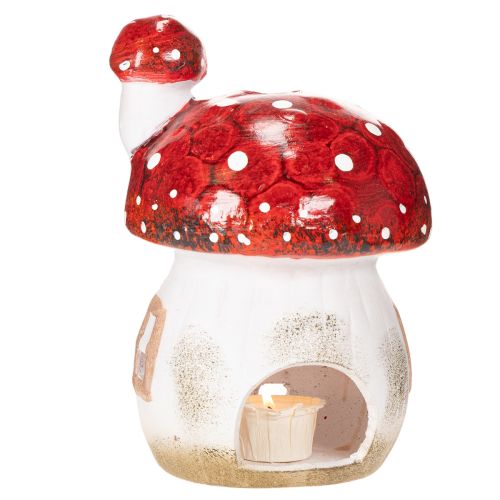 Casetta decorativa a forma di fungo per lumino, dipinta a mano con torretta, 21 cm | Floristik24.it
