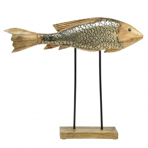 Pesce in legno con decorazione in metallo decorazione pesce 35x7x29,5 cm