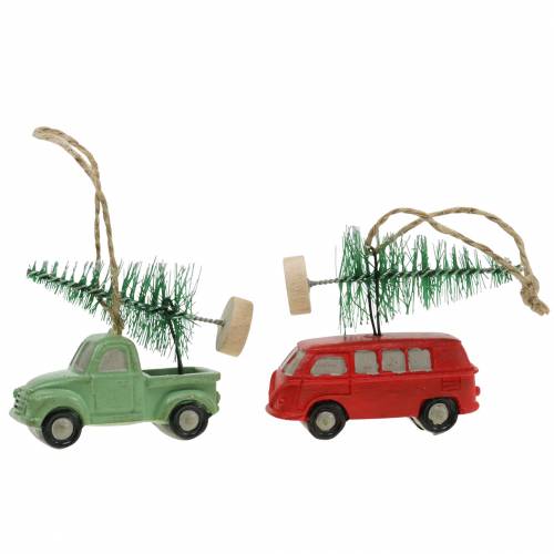 Decorazione per albero di Natale Macchina con abete Rosso / verde 2 pezzi