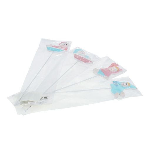 Floristik24 Spina deco bambino rosa, blu 5 cm L25 cm 4 pezzi