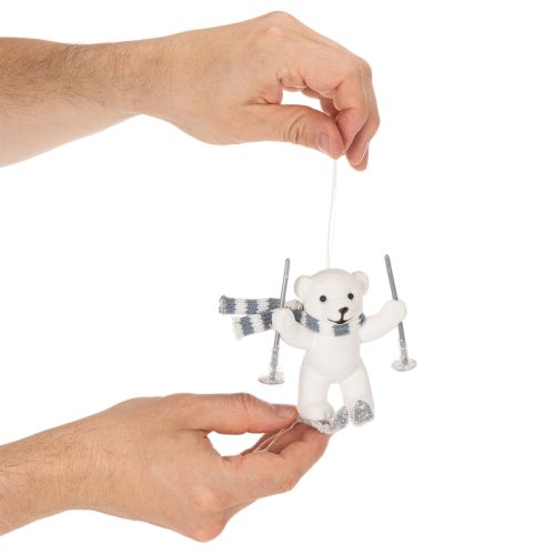 Ciondolo a forma di orso polare sugli sci con sciarpa per appenderlo, 10 cm, 2 pezzi | Floristik24.it