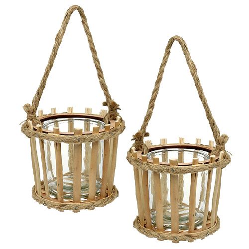 Floristik24 Cesto di bambù con vetro per appendere Ø14cm H13cm 2 pezzi