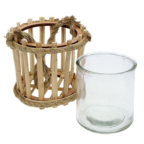 Floristik24 Cesto di bambù con vetro per appendere Ø14cm H13cm 2 pezzi