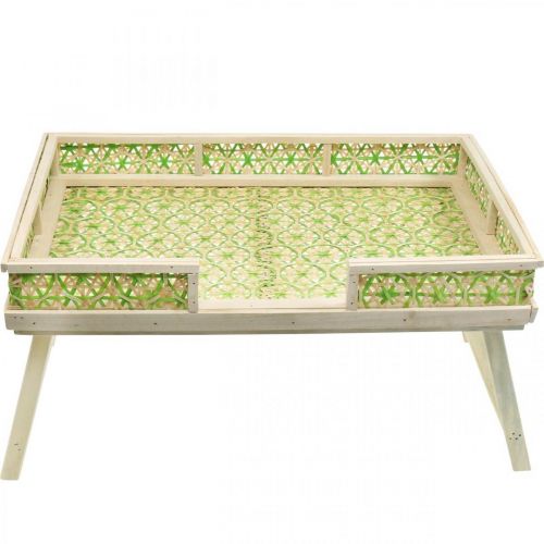 Prodotto Vassoio da letto in bambù, vassoio da portata pieghevole, vassoio in legno con motivo intrecciato colori verde-naturale 51,5×37 cm