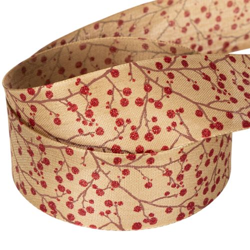 Rami decorativi in nastro con bacche rosse glitterate, 40 mm x 15 m | Floristik24.it