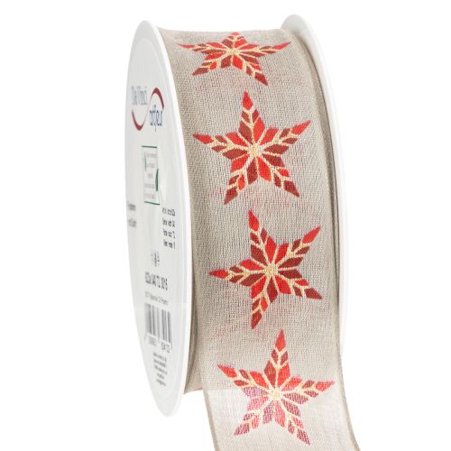 Nastro decorativo con stelle rosse, largo 40 mm, lungo 15 m.