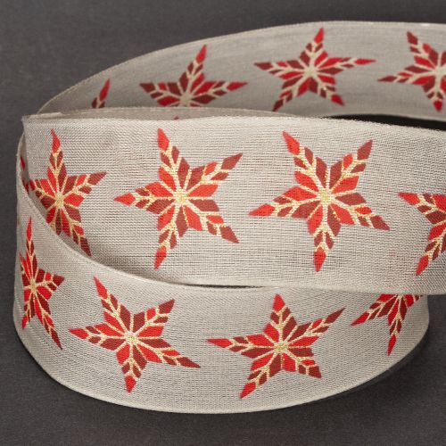 Nastro decorativo con stelle rosse, largo 40 mm, lungo 15 m. | Floristik24.it