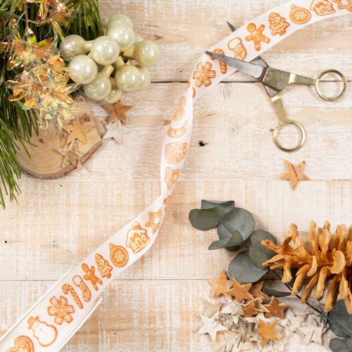 Nastro regalo con decorazioni a forma di omini di pan di zenzero. Nastro festivo per regali di Natale. 25 mm x 18 m. | Floristik24.it