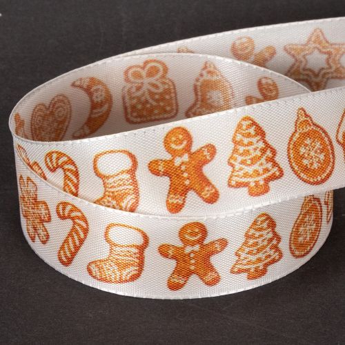 Nastro regalo con decorazioni a forma di omini di pan di zenzero. Nastro festivo per regali di Natale. 25 mm x 18 m. | Floristik24.it