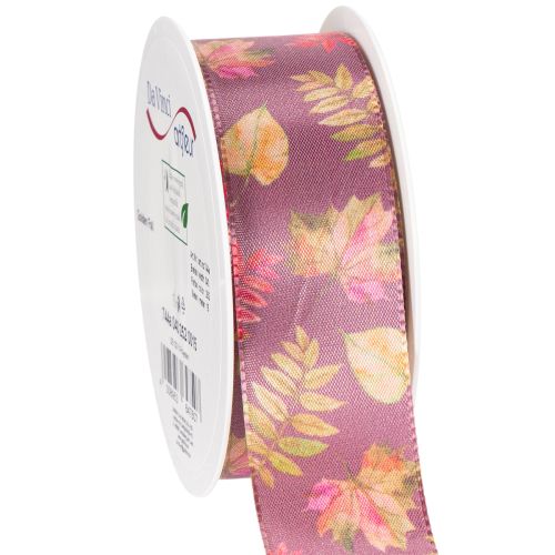 Nastro decorativo con motivo a foglie autunnali, largo 40 mm, lungo 15 m.