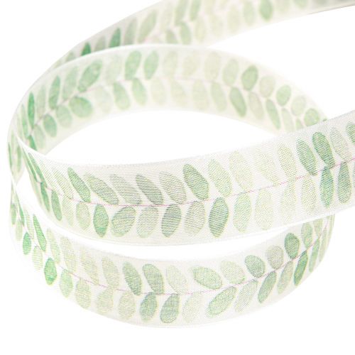 Prodotto Nastro Nastro decorativo in organza con foglie verdi 25 mm 18 m