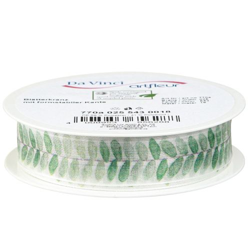 Prodotto Nastro Nastro decorativo in organza con foglie verdi 25 mm 18 m