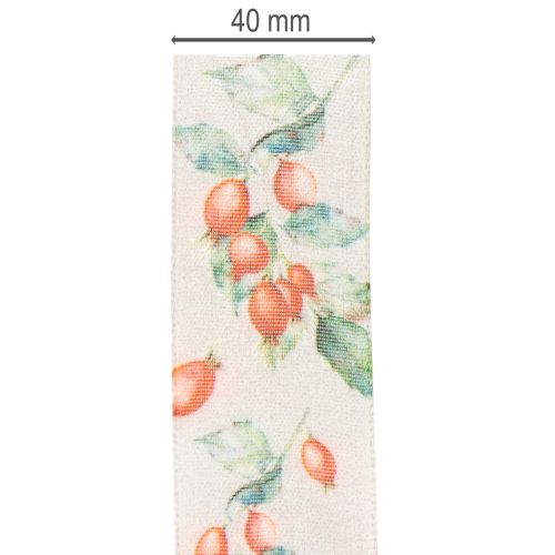Nastro regalo con motivo autunnale a bacche di rosa canina e foglie, 40 mm x 18 m | Floristik24.it