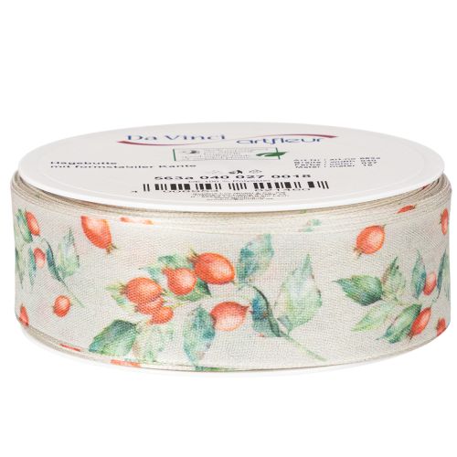 Nastro regalo con motivo autunnale a bacche di rosa canina e foglie, 40 mm x 18 m | Floristik24.it